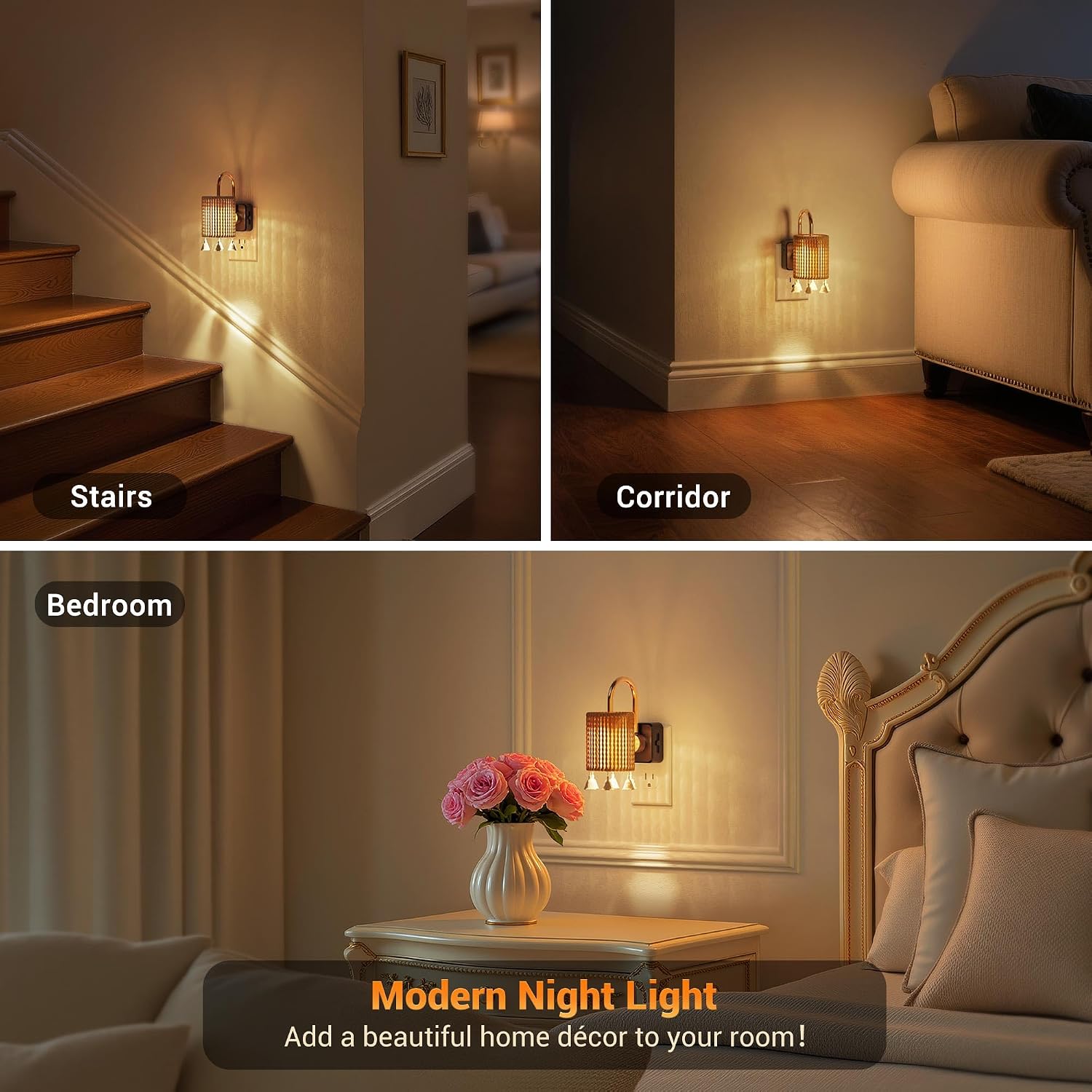 JandCase Night Light Plug in, Modern Night Lights Plug into Wall with Dusk to Dawn Light Sensor, Warm White 3000K Boho Nightlight LED…