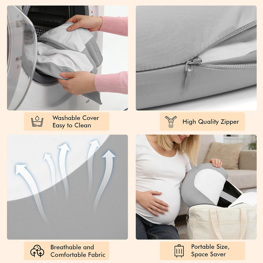 Pregnancy Pillows for Sleeping, Memory Foam W Shaped Maternity Pillow for Pregnant Women, Adjustable Travel Pregnancy Wedge Pillow with…