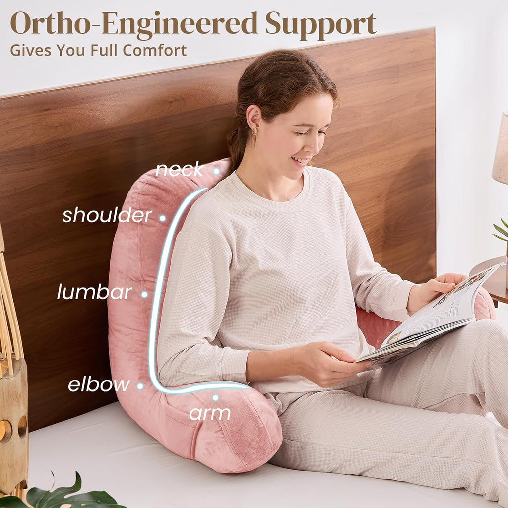 Sasttie Reading Pillow, Pillows for Reading or Relaxing – Ergonomic Support for Head, Neck, Back, and Lumbar, 23-Inch, Peach Pink Pink