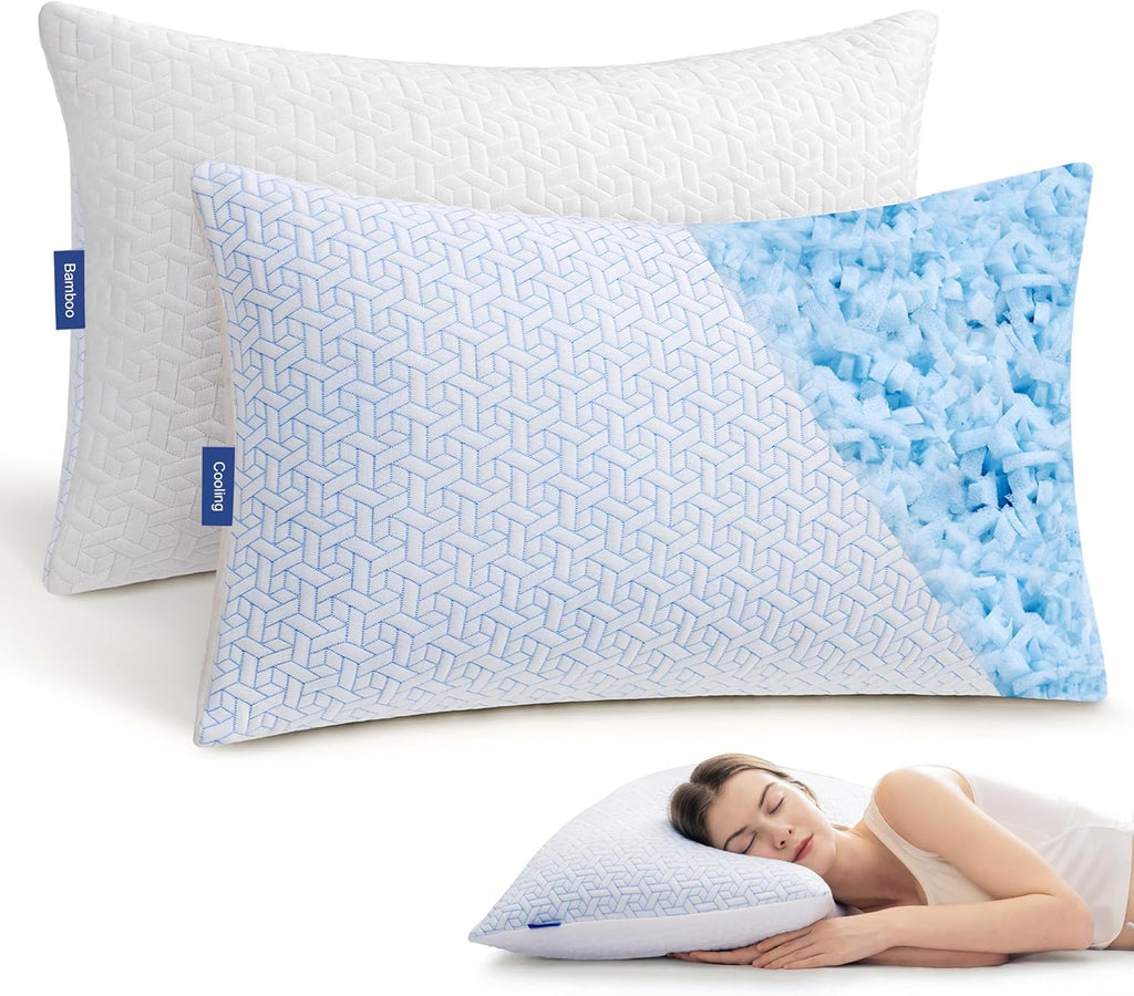 puredown® Cooling Pillows Queen Size Set of 2, Memory Foam Pillows Adjustable Firm Bed Pillows for Sleeping, Cool Pillow for Hot Sleepers…