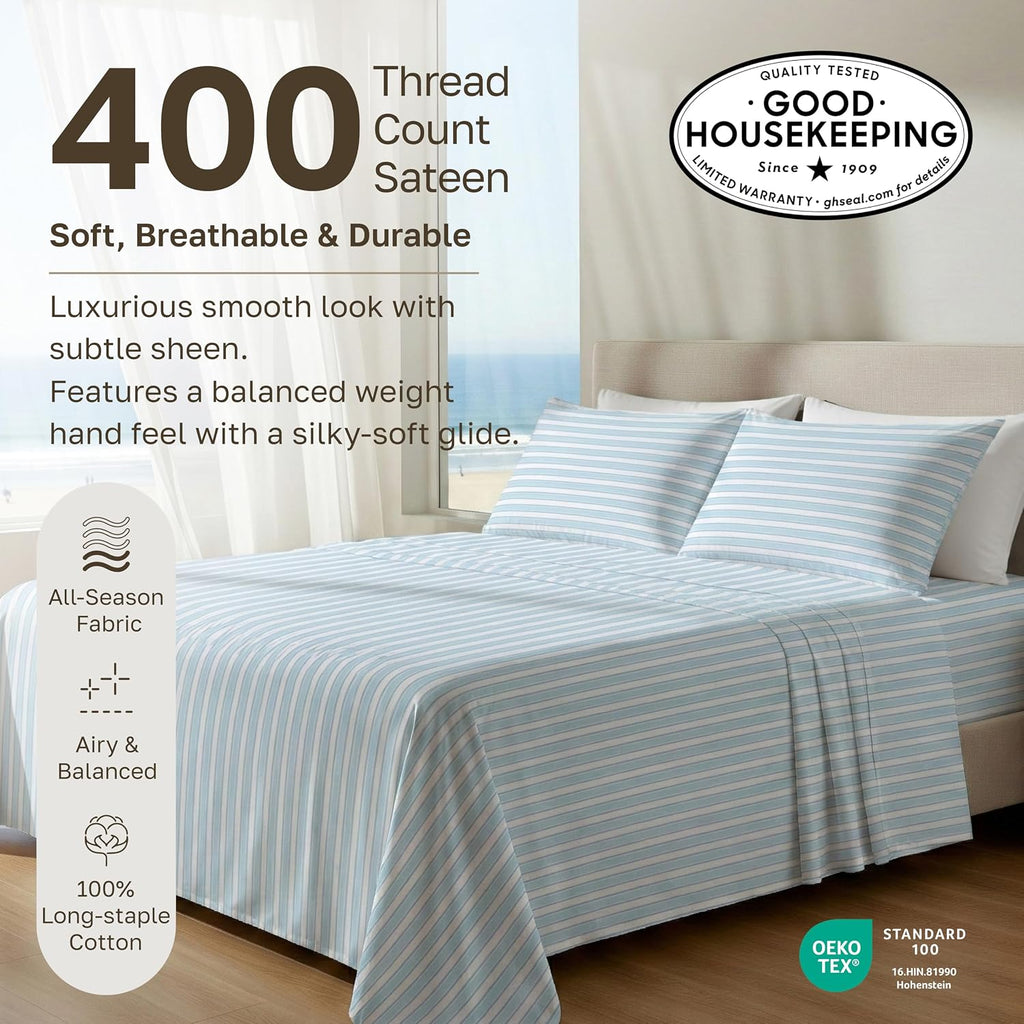 CaliforniaDesignDen California Design Den Soft 100% Cotton Sheets King Size Set, 400 TC Good Housekeeping Award Winner, Smooth Sateen Finis…