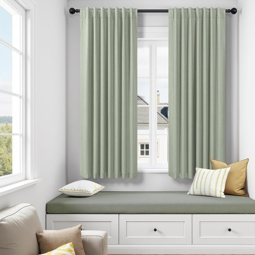Dancurton Living Room Green Black Out Curtains 63 Inch Long 2 Panel Thermal Insulated Heat Blocking Sage Green Light Curtains for Nursery T…