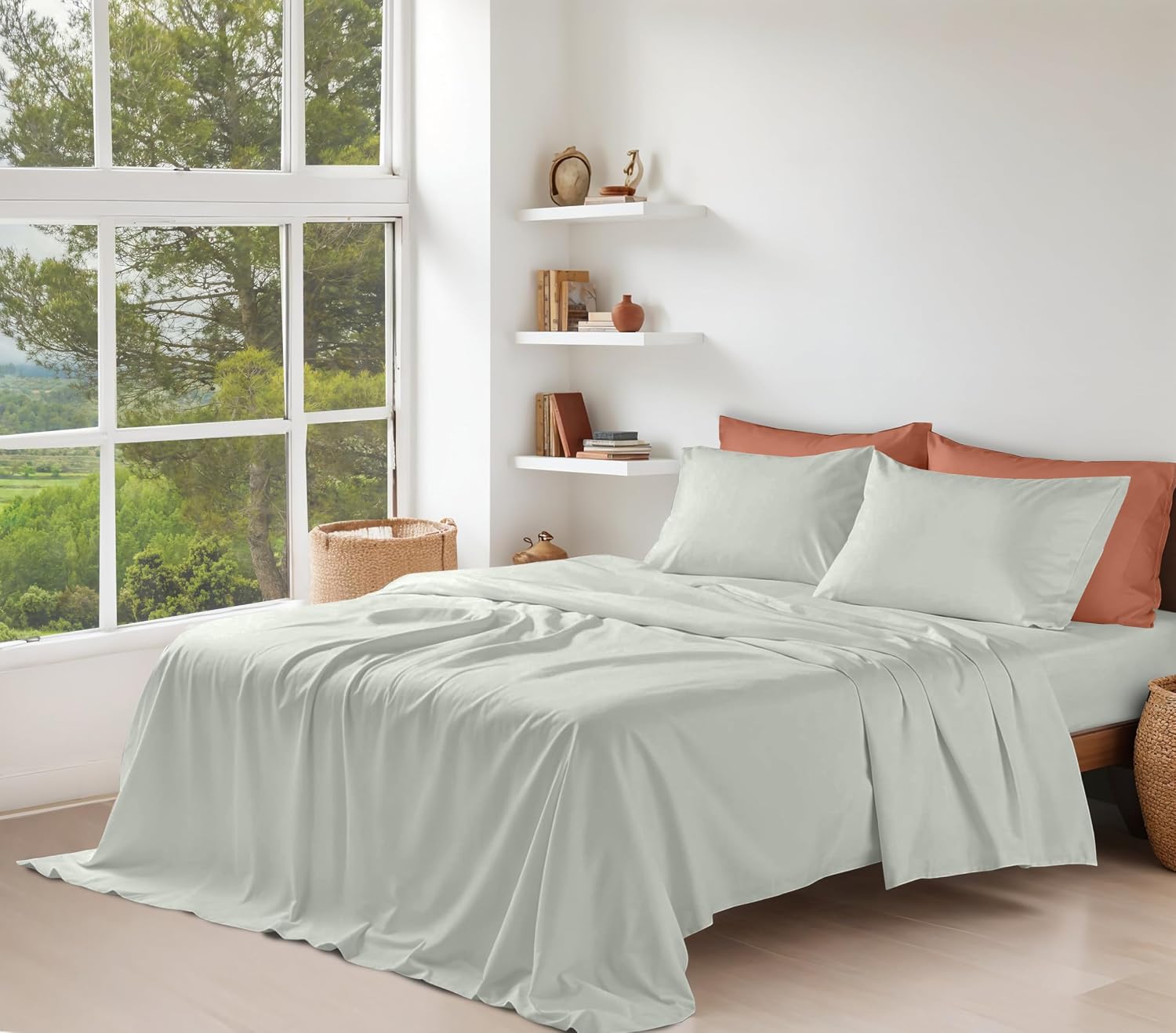 Ruvanti 100% Cotton Organic Percale Sheets King Size – Crisp Cooling Bed Sheets for Hot Sleepers, Deep Pocket 15”, Soft Peach Finish, Breat…