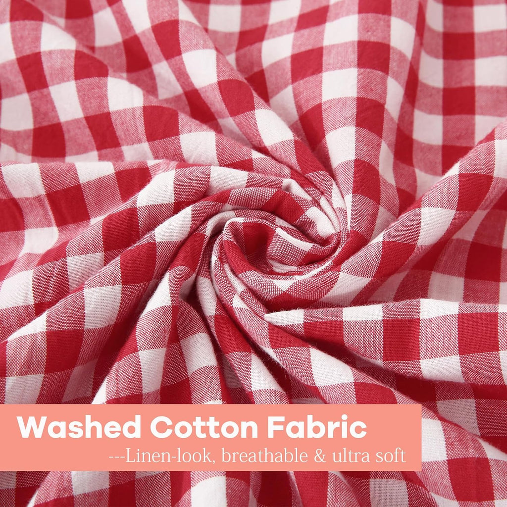 Kmasaniji 2 Pack Red White Plaid Ruffle Gingham Pillow Shams Standard Size, 100% Washed Cotton Buffalo Checkered Farmhouse Bed Pillow Cover…