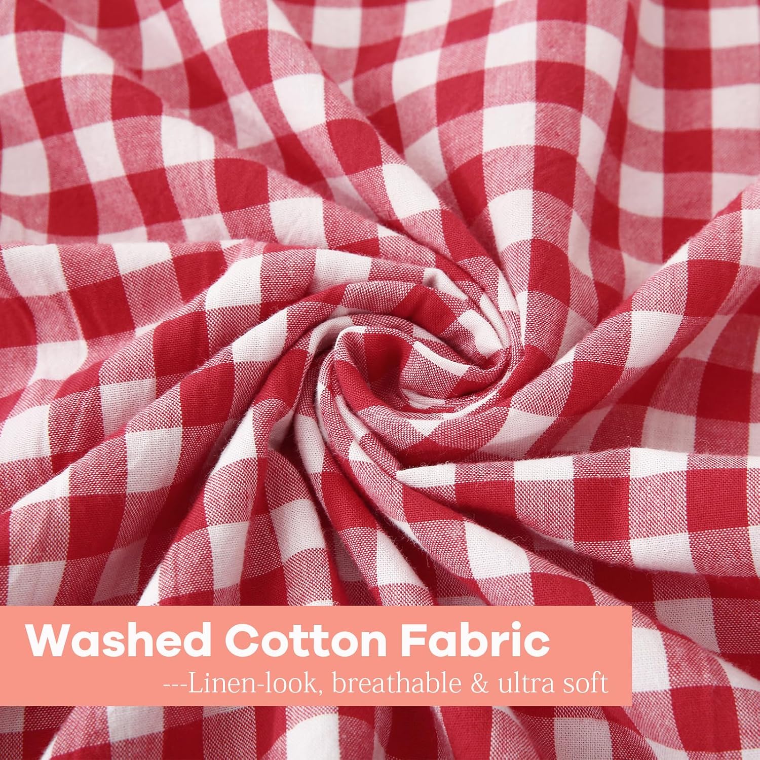 Kmasaniji 2 Pack Red White Plaid Ruffle Gingham Pillow Shams Standard Size, 100% Washed Cotton Buffalo Checkered Farmhouse Bed Pillow Cover…