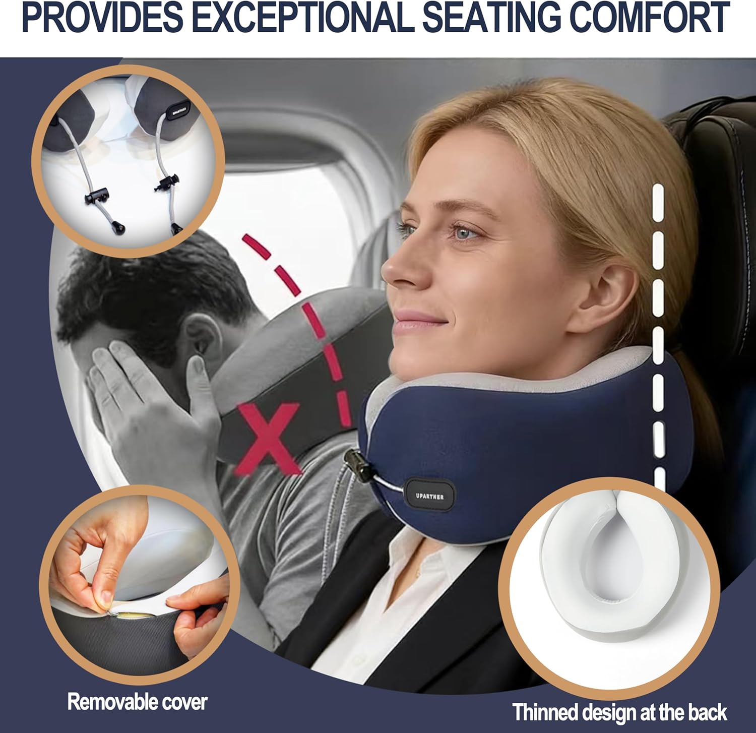 Travel Pillow, Neck Pillow for Airplane, Pure Memory Foam Travel Neck Pillow, Washable Soft Velvet Fabric, Adjustable Flight Pillow, Portable…