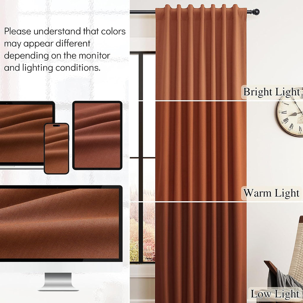 Guken Terracotta Linen 100% Blackout Curtains 102 Inch Long for Bedroom 2 Panels Set Black Out Room Darkening Thermal Insulated Soundproof…