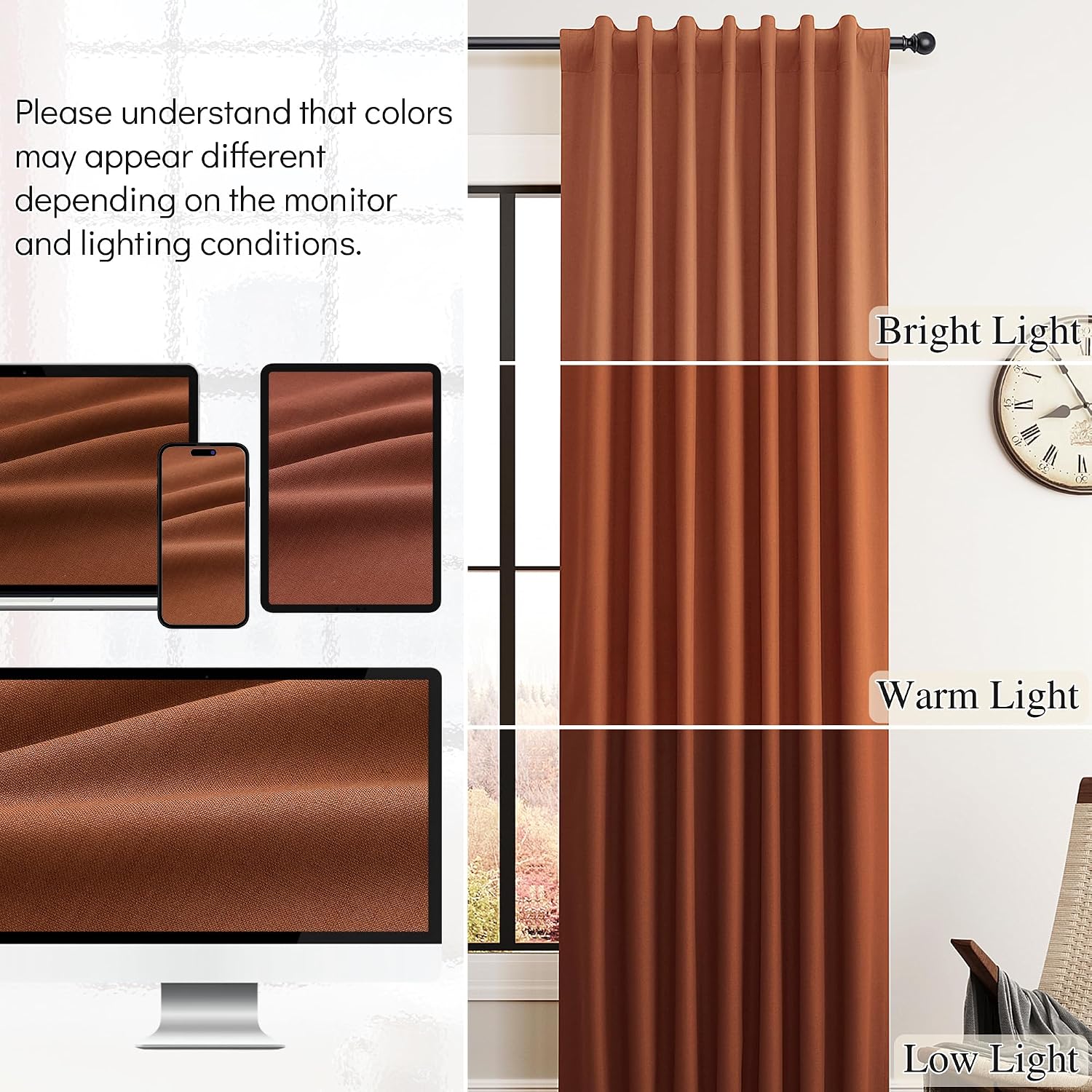 Guken Terracotta Linen 100% Blackout Curtains 102 Inch Long for Bedroom 2 Panels Set Black Out Room Darkening Thermal Insulated Soundproof…