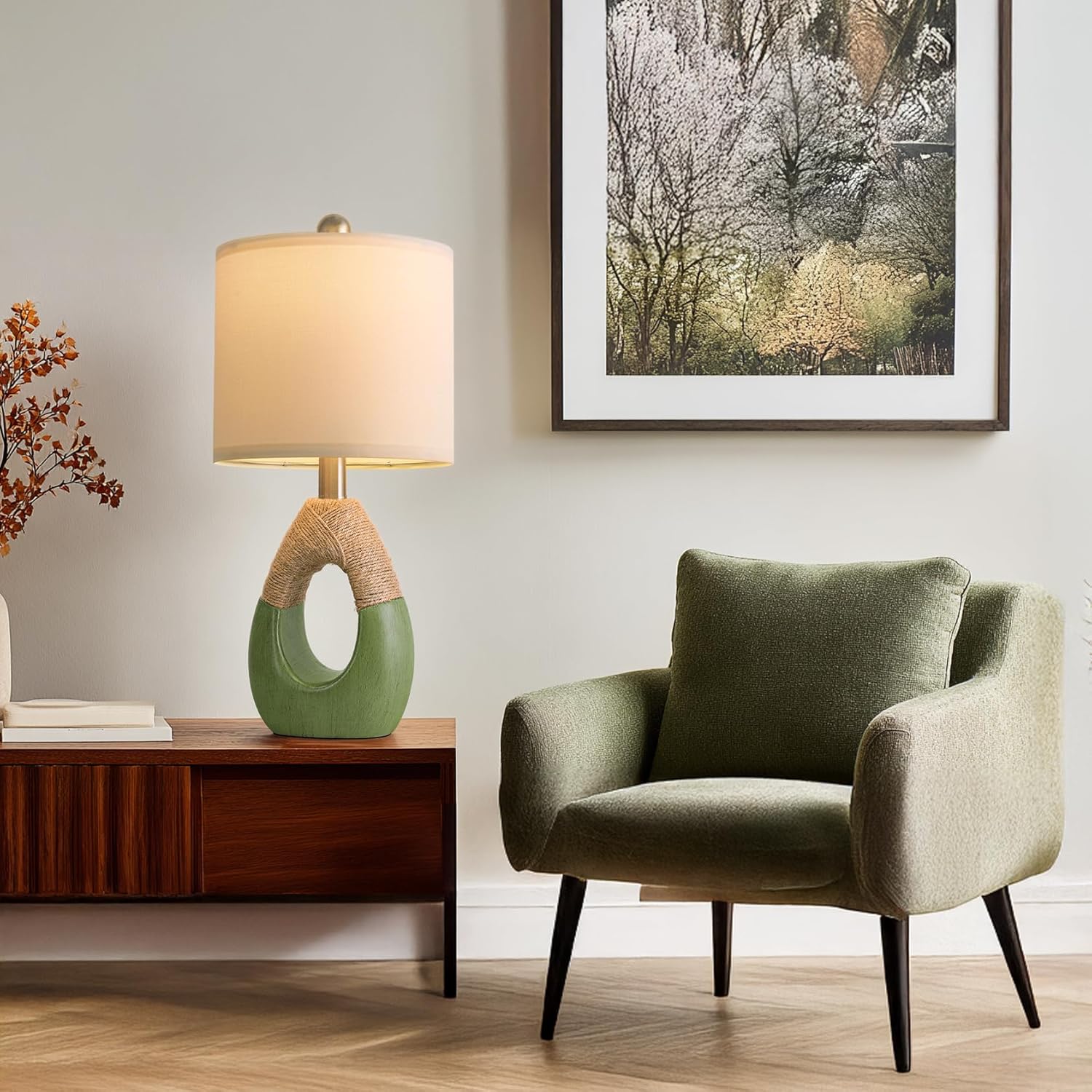 OYEARS 19" Table Lamps Set of 2, Bedside Lamps for Living Room, Lamps for Bedroom, Farmhouse Rattan Table Lamp, Small Space Nightstand…