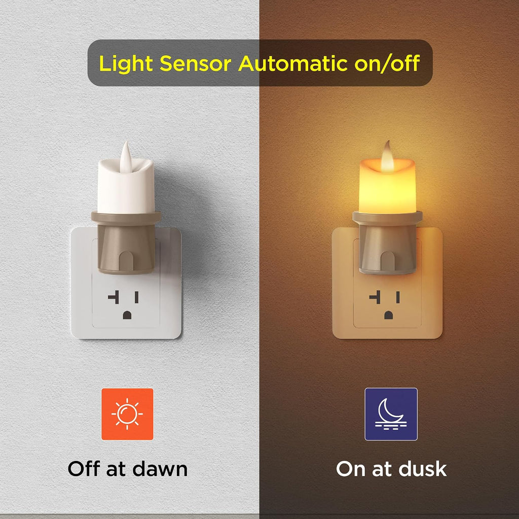 2-in-1 Plug in Night Light (2 Pack) - Dual Mode: Auto Sensor & Remote Timer - Boho Neutral Beige Candle Nightlight for Nursery, Bedroom…