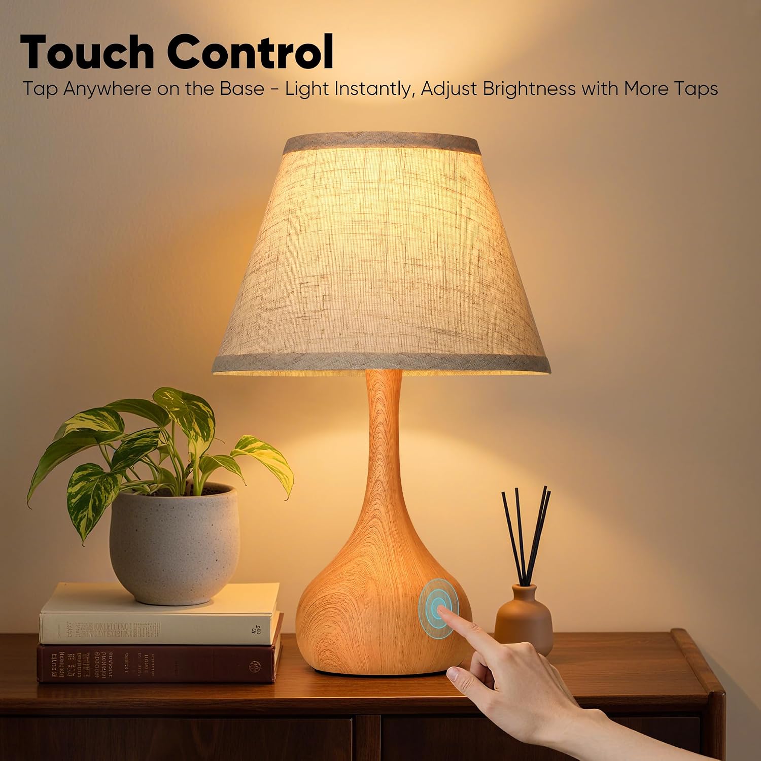 17” Touch Table Lamp for Bedroom Set of 2, 3-Way Dimmable Bedside Lamp for Nightstand, Rustic Metal Desk Lamp with Linen Shade for Living…