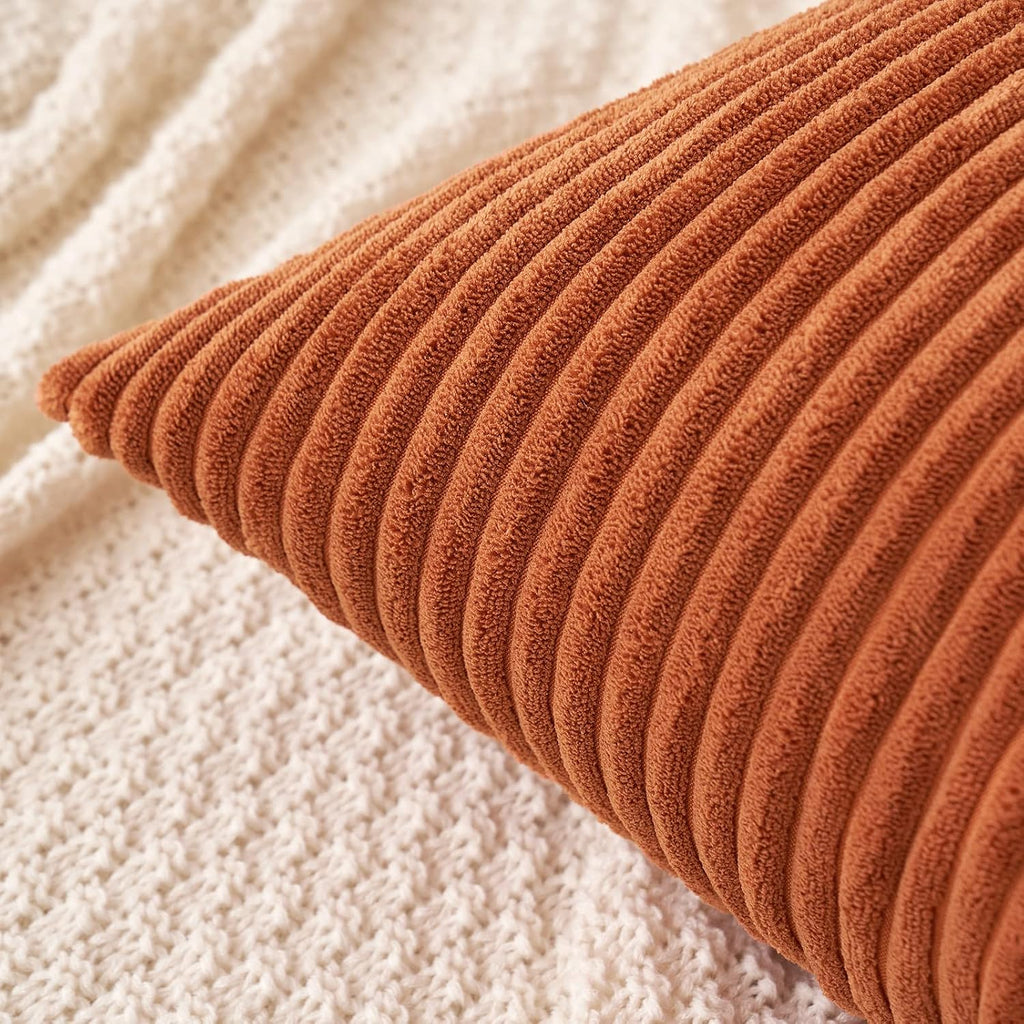 MIULEE Pack of 2 Rust Pillow Covers 12x20 Inch Soft Boho Striped Corduroy Throw Pillow Covers Set Decorative Square Cushion Cases…