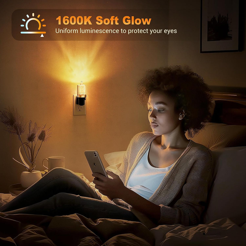 JandCase LED Night Light, Candle Night Lights Plug into Wall Amber, Auto On/Off Light Sensor Nightlight, 0-100LM Brightness Dimmbale…