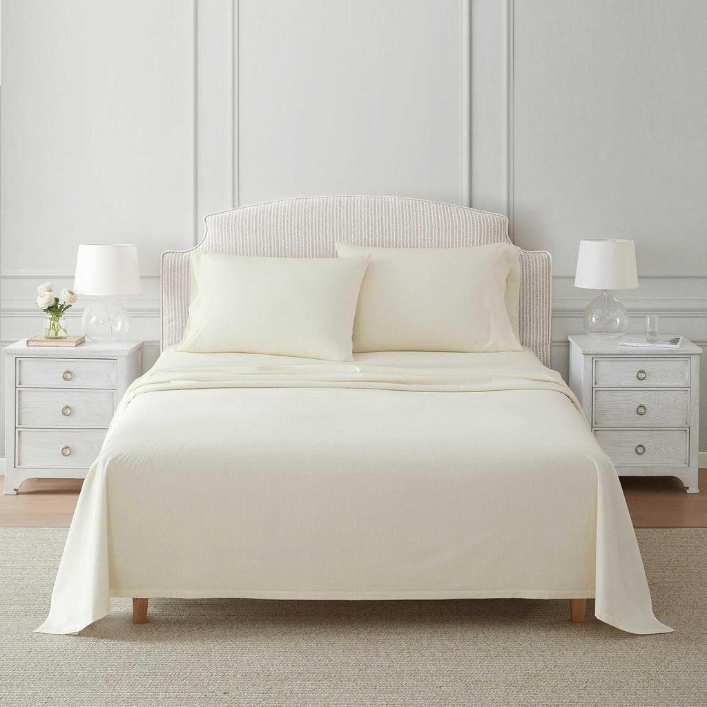 MarthaStewart Martha Stewart - Queen Size Sheets Set, Crisp & Tailored Cooling Sheets with a Naturally Smooth Cotton Percale Lightweight Fe…