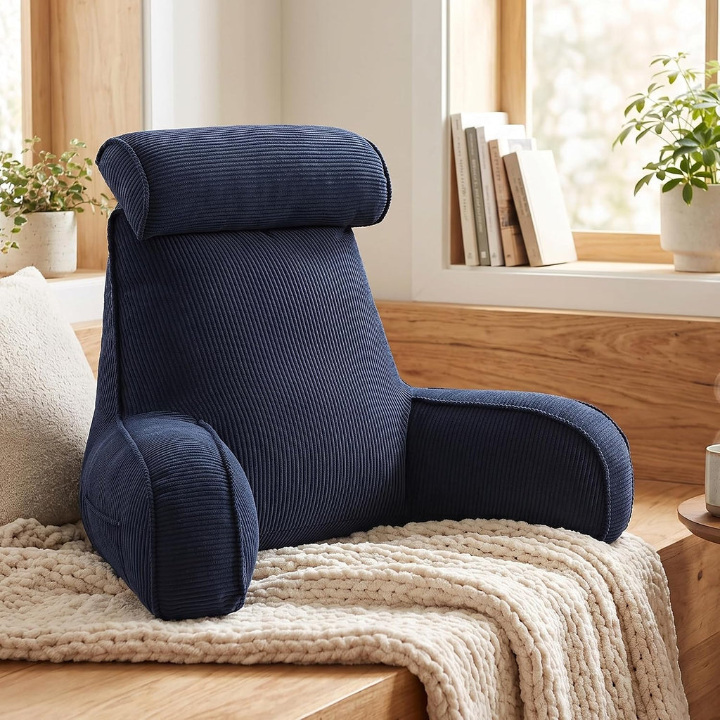 Ailuteie Bed Rest Reading Pillow with Arms & Detachable Headrest, Corduroy Backrest Cushion with Side Pockets & Washable Cover, Support Pil…