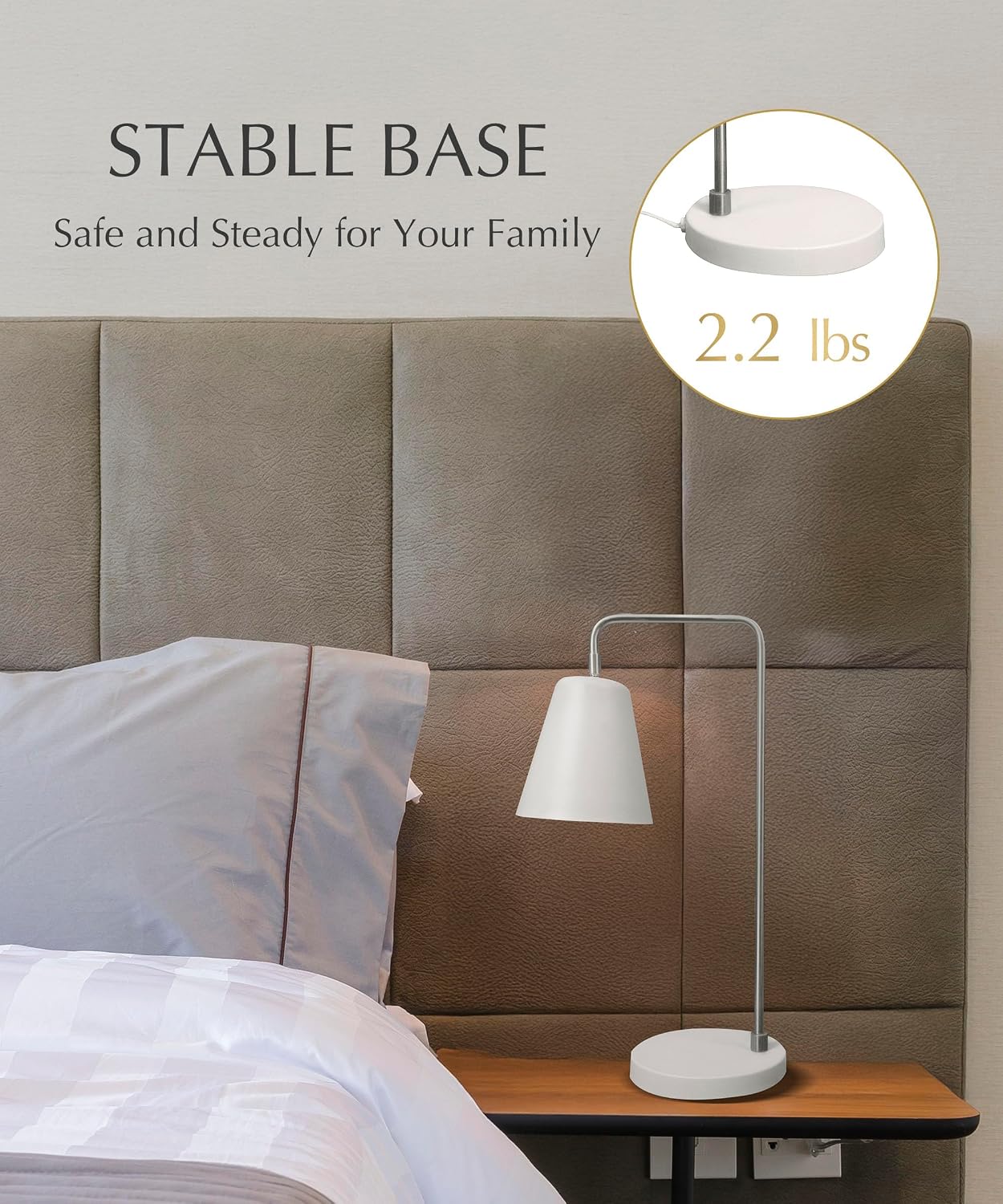 Harvestland Steady Silver Reading Lamps for Bedside Table – Adjustable Industrial Table Lamp with Solid Base, Lamp for nightstand, Desk Lam…