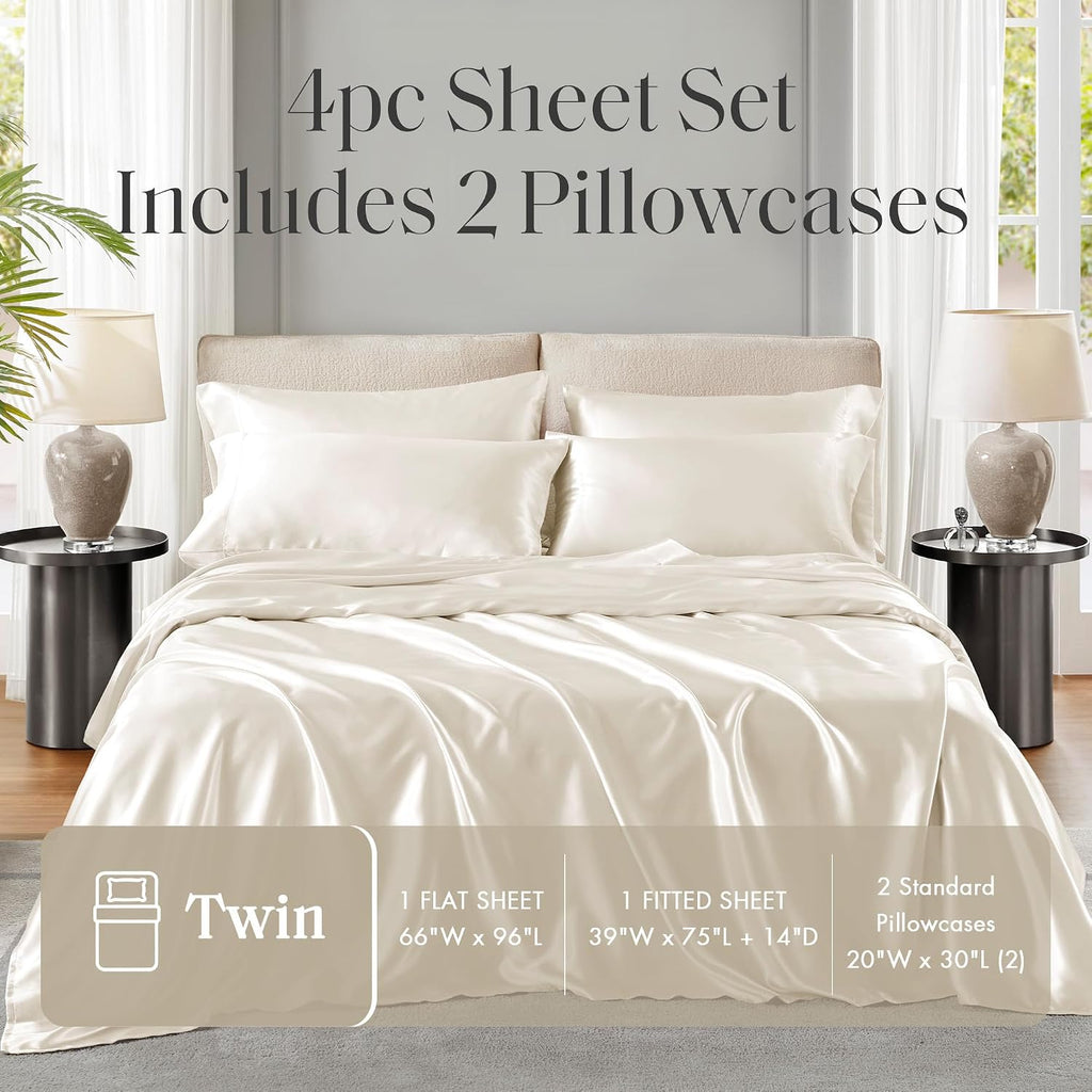 Madisonpark Madison Park Satin Sheets Twin Size, Luxurious Silky Bed Sheets, Elastic 14" Pocket fits up to 16" Mattress, Wrinkle-Free, Soft…