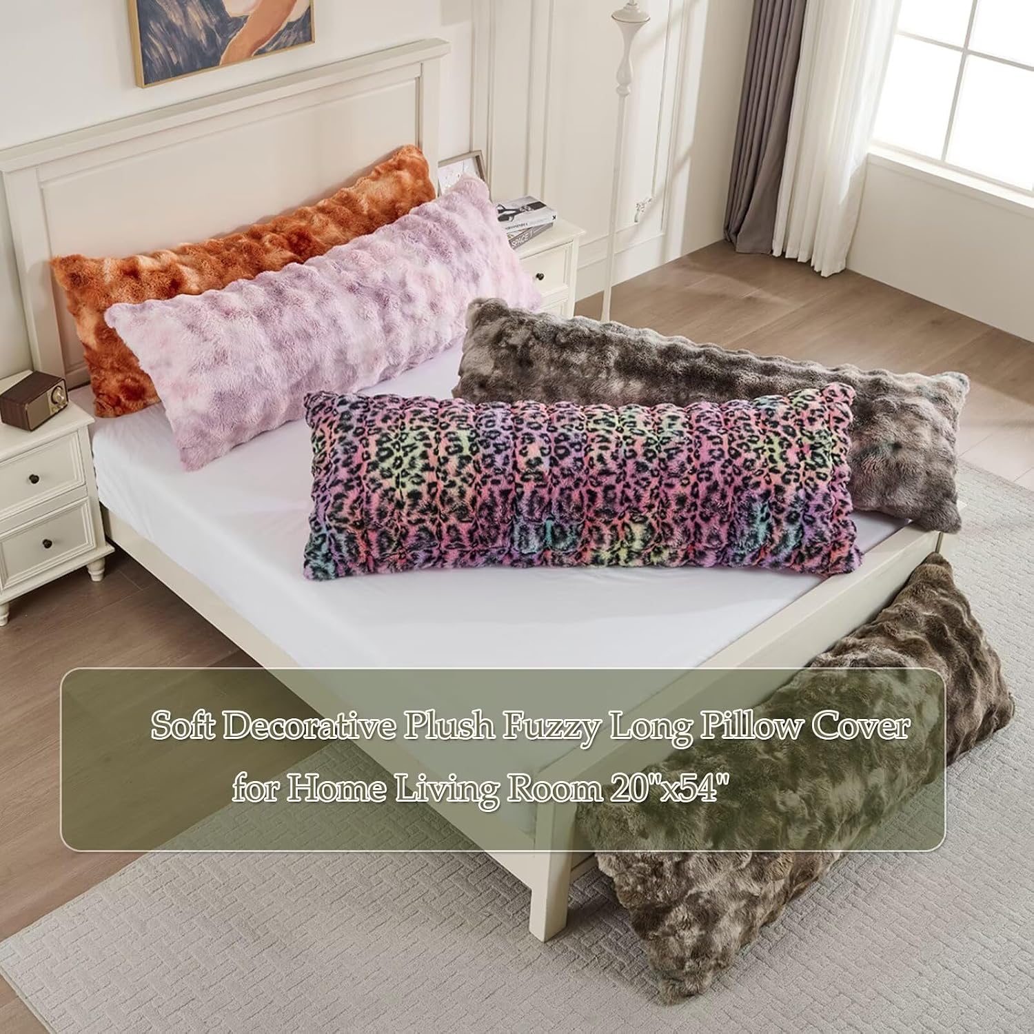 20"x54"Luxury Shaggy Faux Fur Body Pillow Cover, Bubble Fluffy Plush Bed Body Pillowcase with Zipper Closure, Plush Long Pillow Cover for…