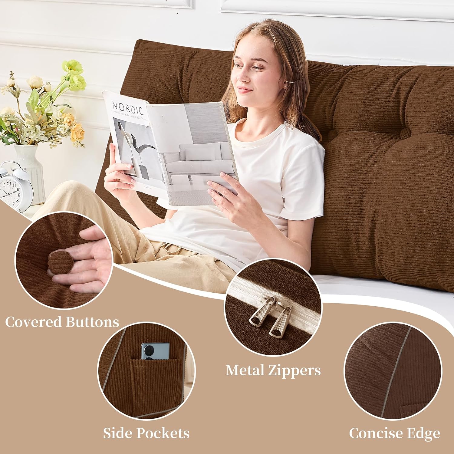 Sasttie Headboard Pillow King, Wedge Pillow Headboard for Sitting Up in Bed, Back-Rest Support Triangular Cushion for Reading - Features Re…