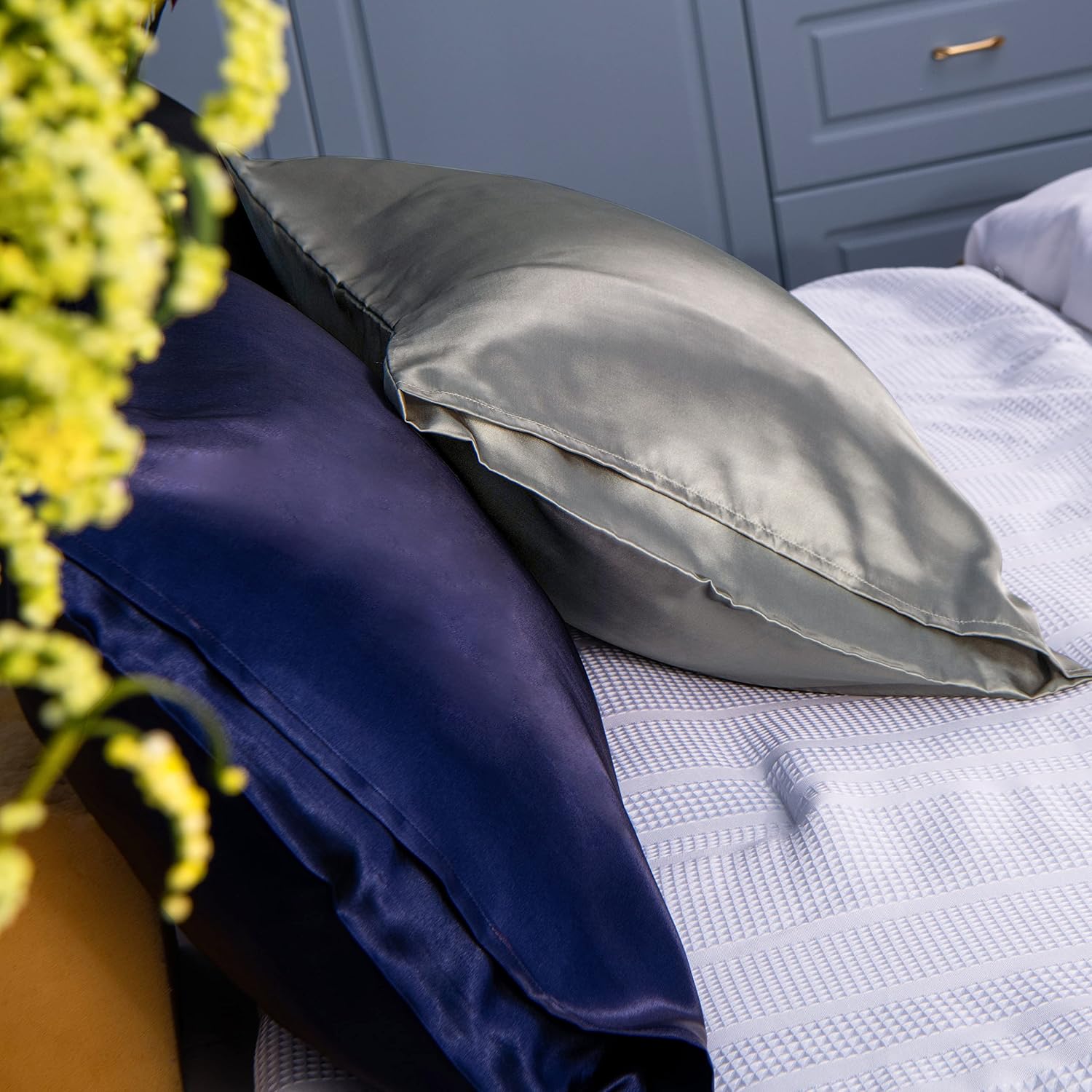 Ntbay 2 Pack Satin King Pillowcases for Hair and Skin, Luxurious and Silky Pillow Cases with Envelope Closure, 20x36 Inches, Grey 2 Pack 36…
