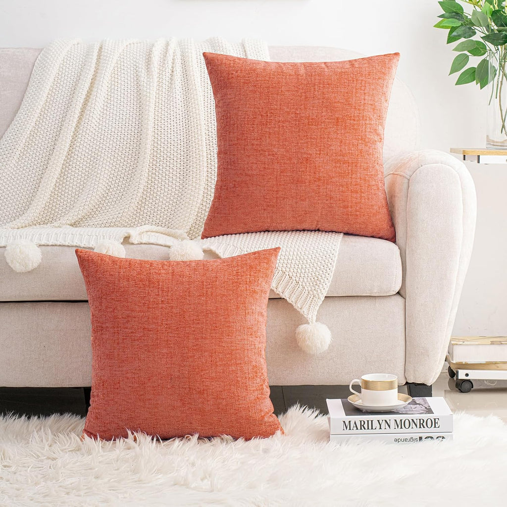 Hwy50 HWY 50 Coral Pink Couch Pillow Covers 18x18 Inch Pack of 2, Soft Chenille Decorative Throw Pillow Cases Farmhouse for Sofa Living Roo…