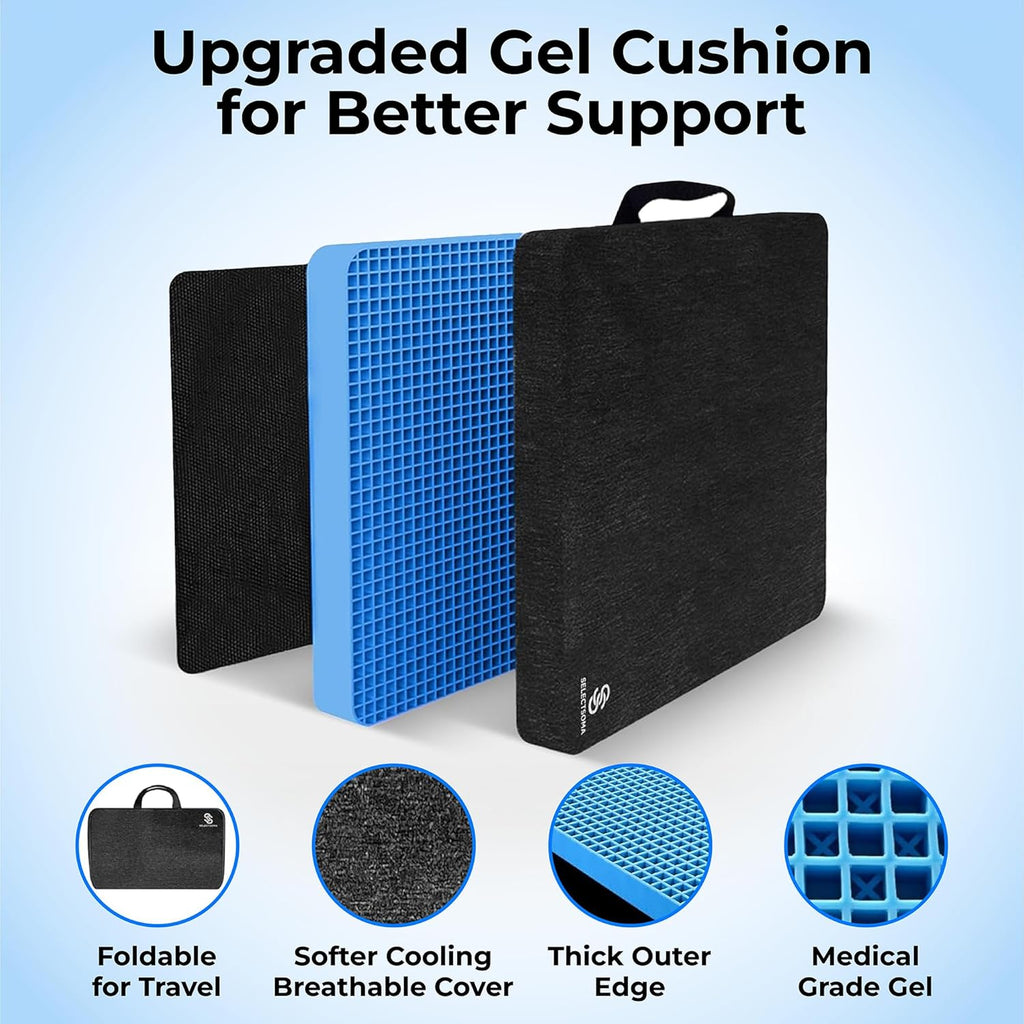 SelectSoma Travel Gel Seat Cushion for Long Sitting - Travel Pad for Car, Truck, Office Chair, Wheelchair - Cooling Gel Cushion for Sciatic…