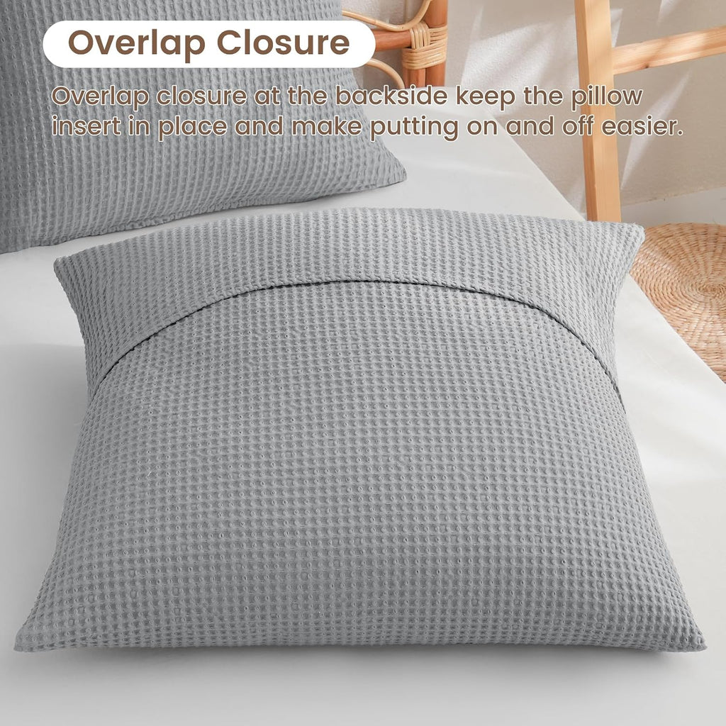 Phf 100% Cotton Waffle Weave Euro Shams 26" x 26", No Filling, 2 Pack Elegant Home Decorative Euro Throw Pillow Covers for Bed Couch Sofa,…