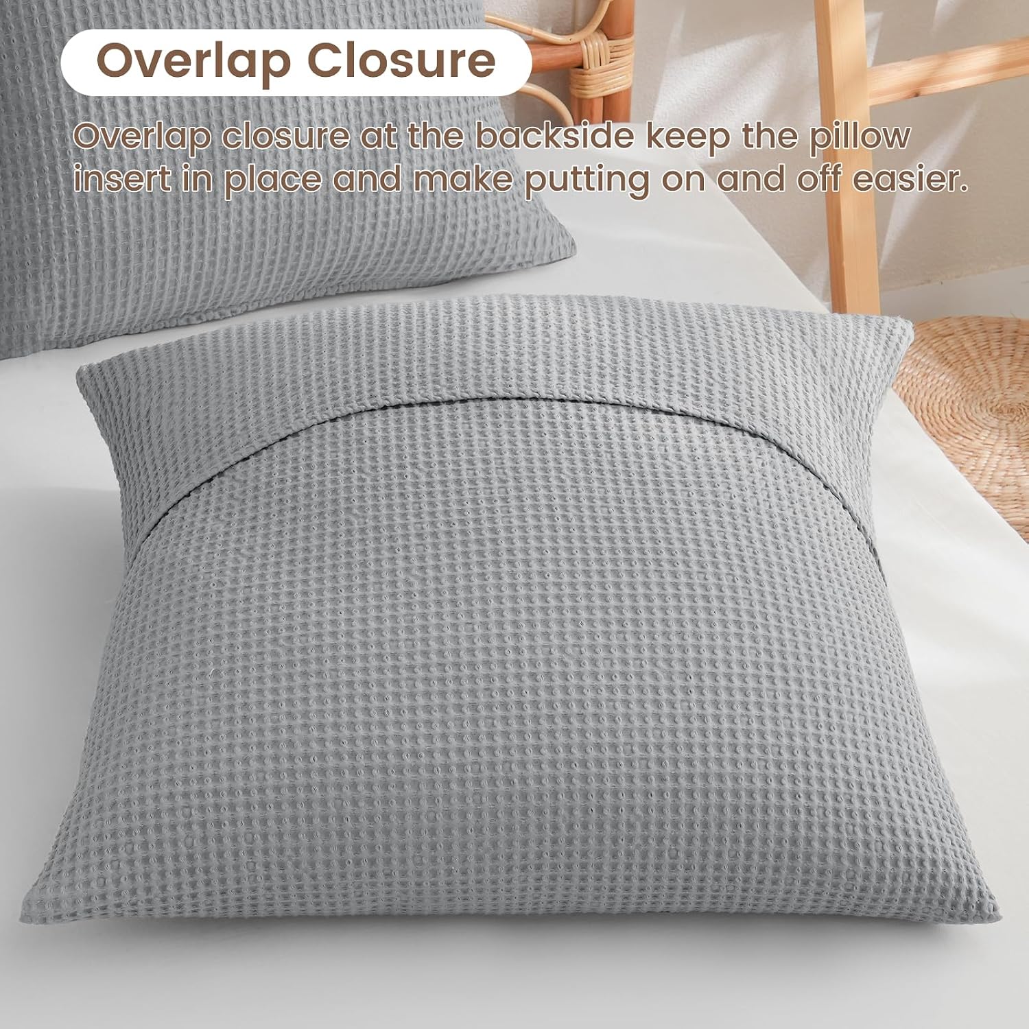 Phf 100% Cotton Waffle Weave Euro Shams 26" x 26", No Filling, 2 Pack Elegant Home Decorative Euro Throw Pillow Covers for Bed Couch Sofa,…