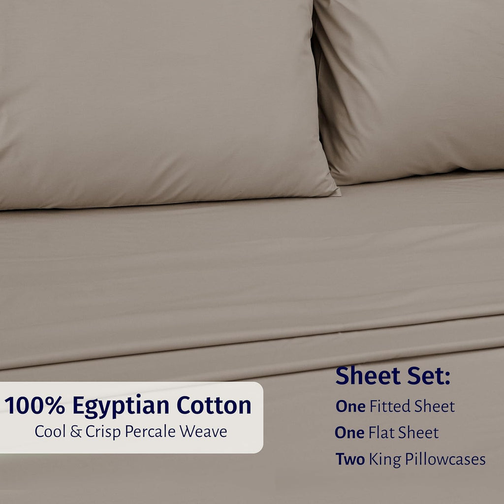 CaliforniaDesignDen California Design Den Egyptian Percale Sheets King Size Set - Certified 100% Egyptian Cotton, Lightweight Percale King…