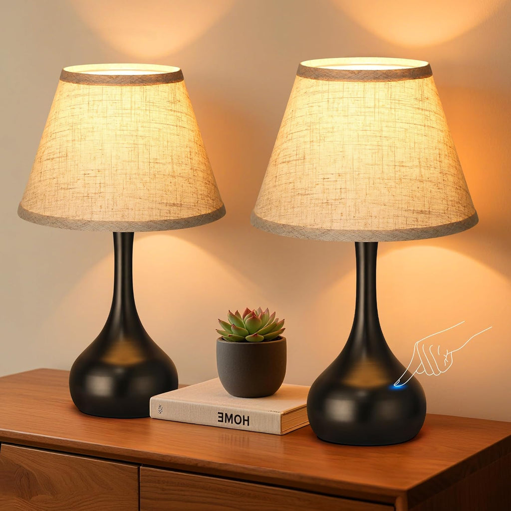 17” Touch Table Lamp for Bedroom Set of 2, 3-Way Dimmable Bedside Lamp for Nightstand, Farmhouse Metal Desk Lamp with Linen Shade for…