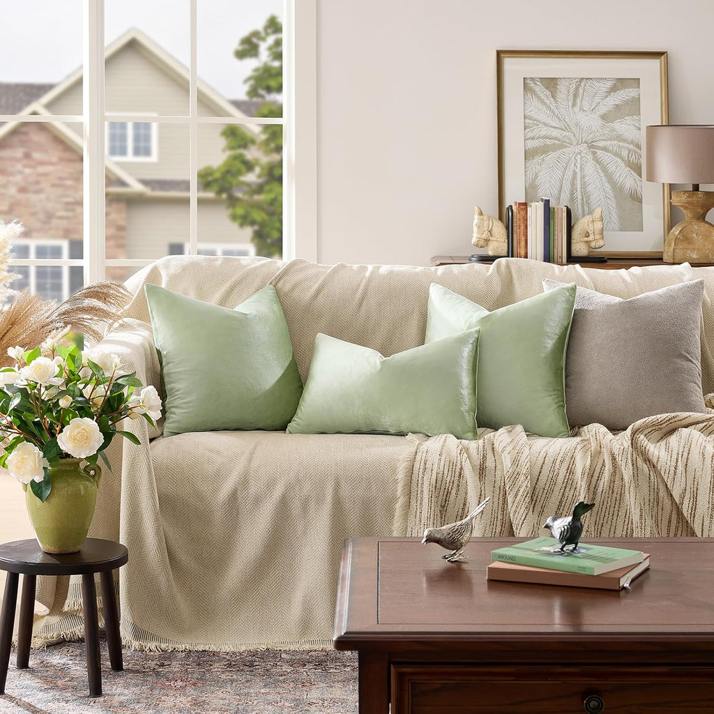 GIGIZAZAFocusingonhomedecoration GIGIZAZA Throw Pillow Covers 22x22 Inch Sage Green Velvet Pillows Decorative Covers Pack of 2 for Sofa Pil…
