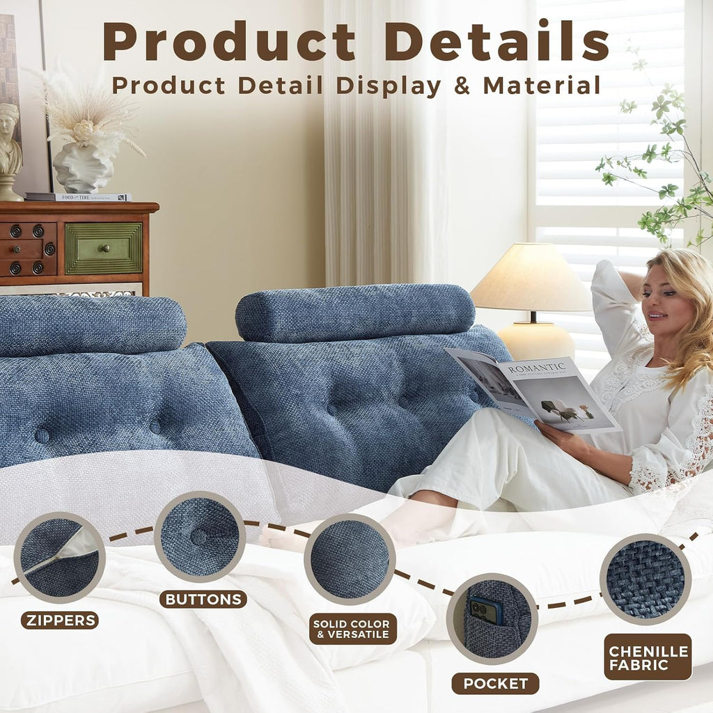 Headboard Pillow for Queen – Chenille Large Triangular Wedge Pillow for Headboard Gap, Daybed and Couch Backrest, Reading and Sitting Up…