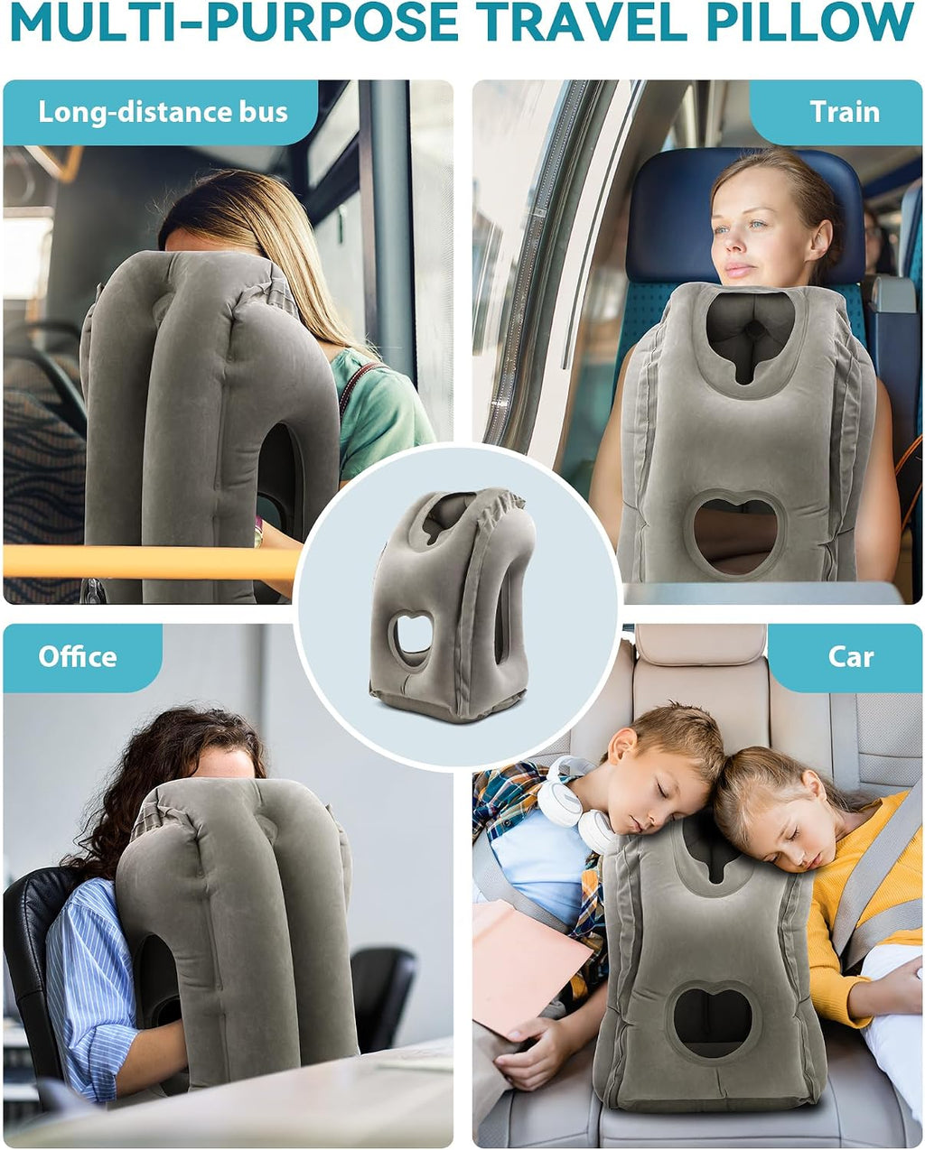 Inflatable Travel Pillow, Airplane Neck Pillow Comfortably Supports Head and Chin for Airplanes, Trains, Cars Office Napping on The Tray…