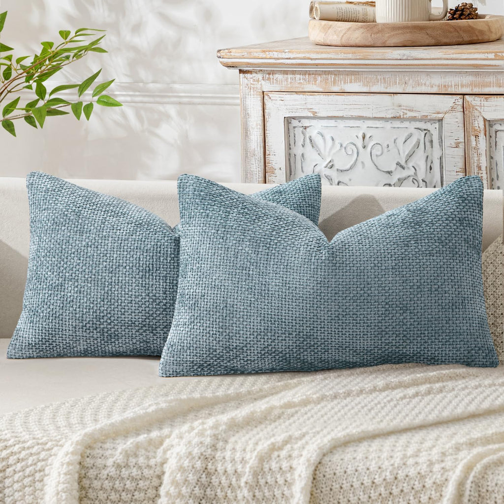Miulee Pack of 2 Coastal Blue Lumbar Throw Pillow Covers 20x12 Inch Summer Modern Boho Accent Decorative Pillow Covers Soft Chenille Farmho…