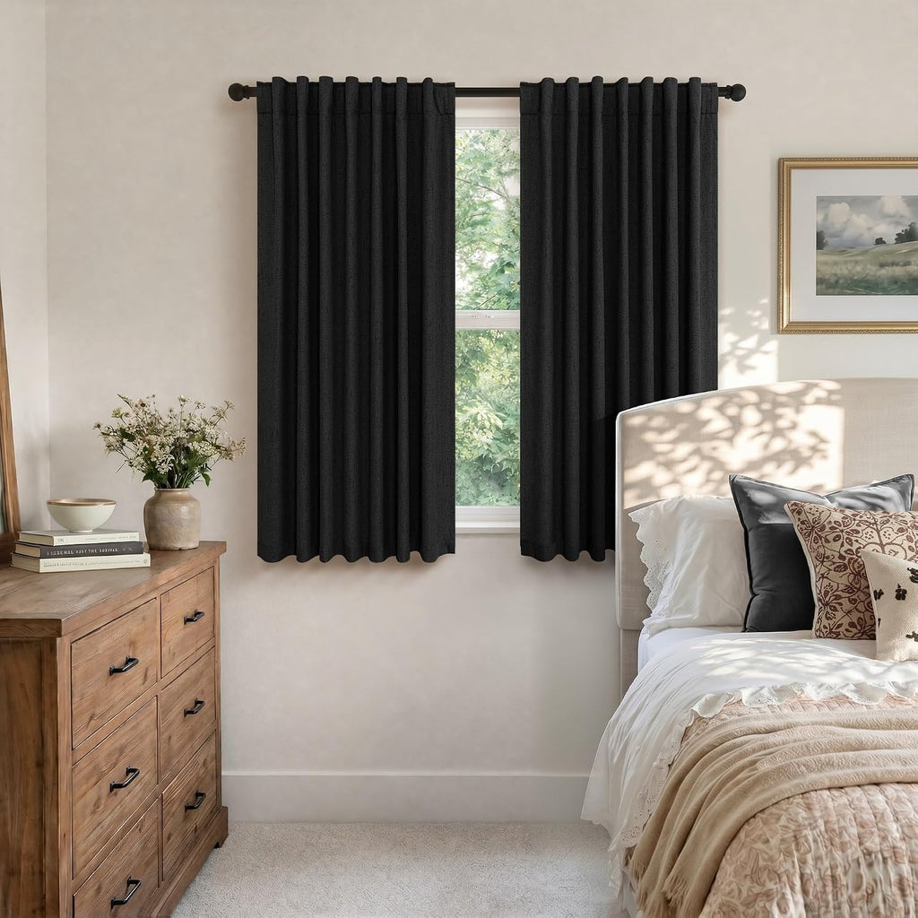 Pitalk 54 Inch Blackout Curtains Length 2 Panels Set Back Tab Pocket Room Darkening Insulating Thermal Short Sunblock Solar Soundproof Blac…