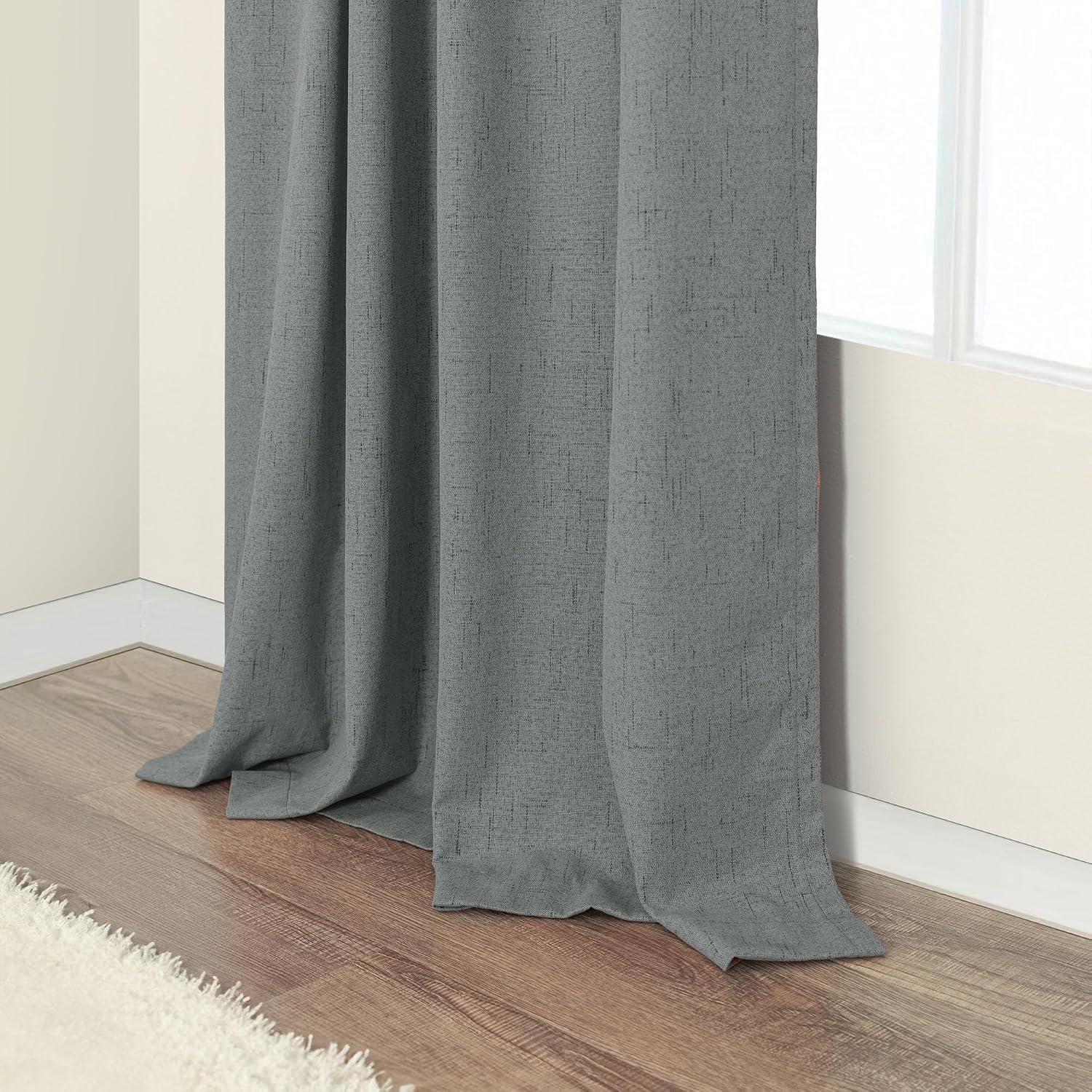 Pitalk Gray Black Out Curtains 72 Inch Long for Bedroom 2 Panels Set Back Tab Pleated Neutral Boho Linen Textured Dark Grey Room Darkening…