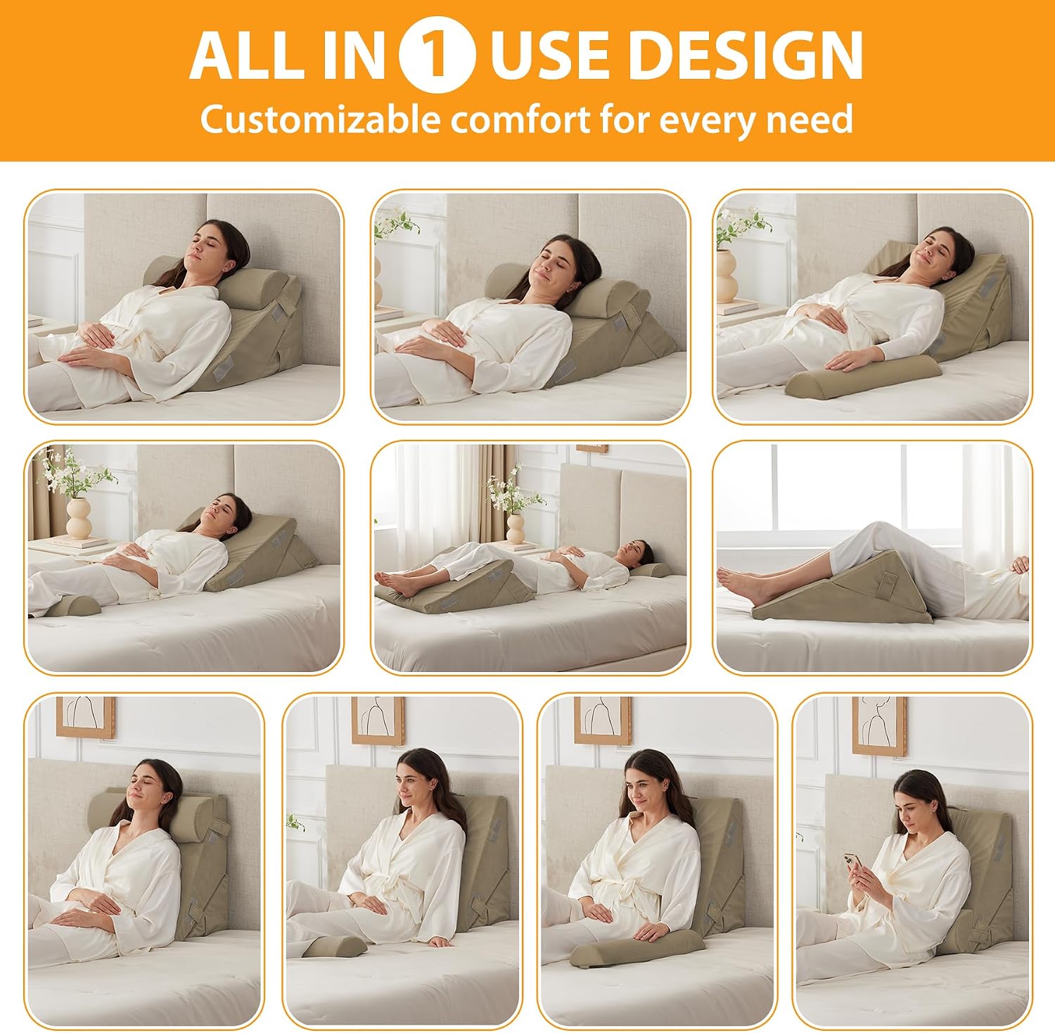 Ruqmuis 3PCS Wedge Pillow Set for After Surgery, Adjustable 9&12 Inch Bed Wedge Pillow for Sleeping, Incline Pillow Wedge for Headboard, Po…