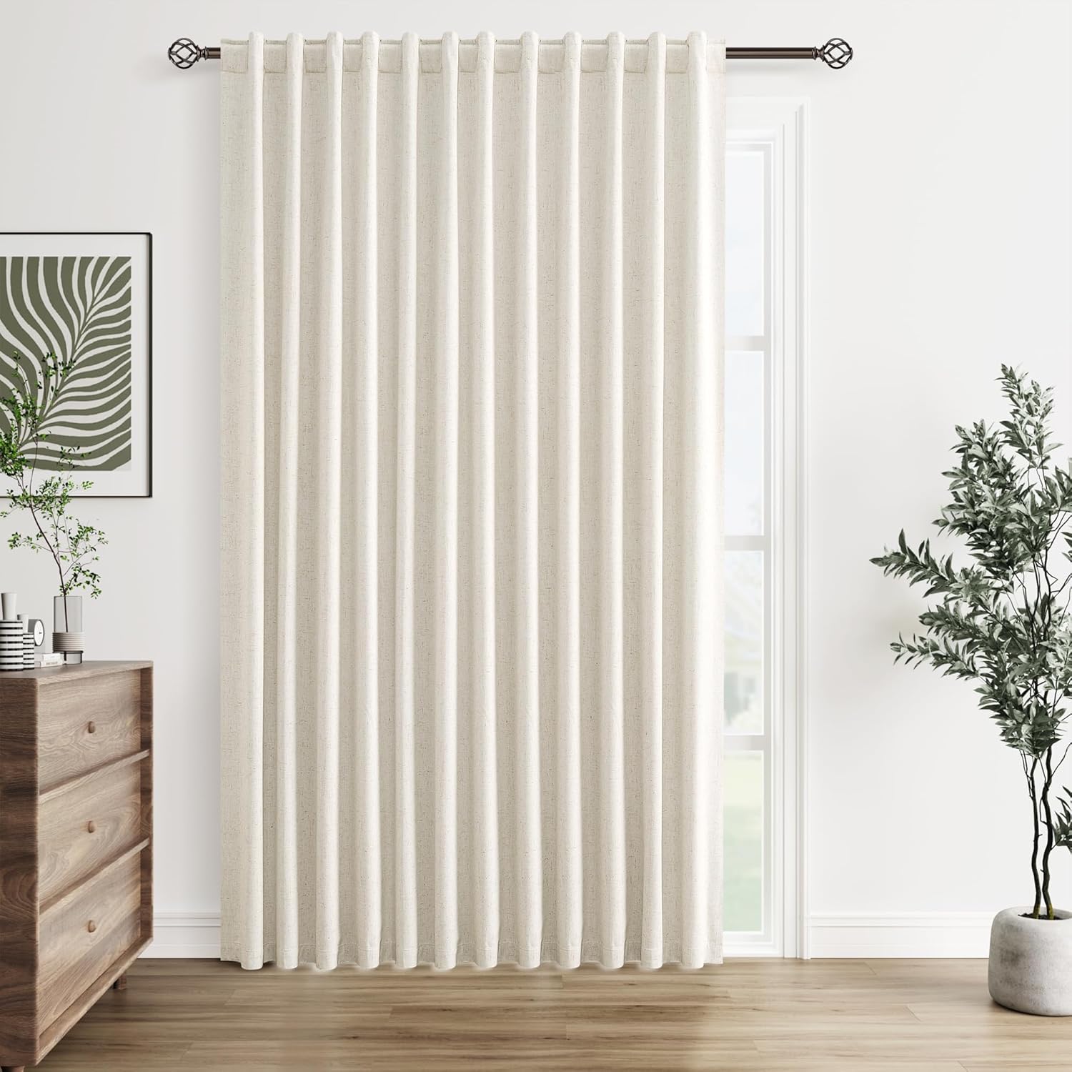 Guken 100% Blackout Extra Wide 100 Inch Linen Silding Door Curtains 90 Inches Long for Bedroom Back Tab Noise Reduction Black Out Window Dr…