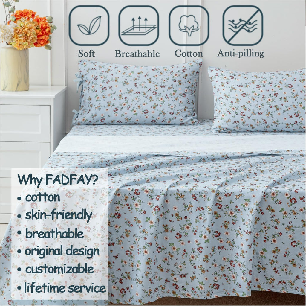 FADFAY Luxury Double Gauze Cotton Full Sheet Set, Vintage Wildflower Floral Muslin Sheets, Ultra Soft Breathable Cottagecore Floral Bed…