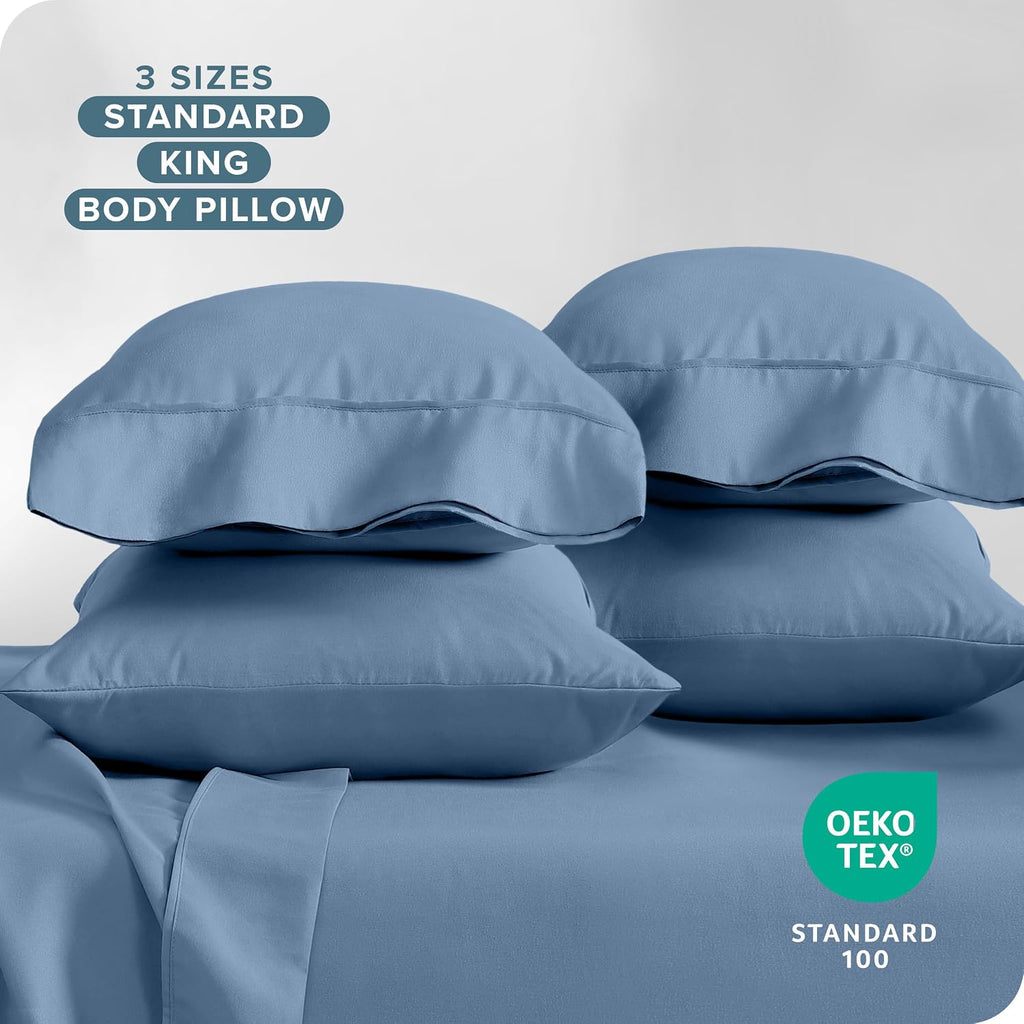 BareHome Bare Home Microfiber Bulk Pillow Cases - Standard/Queen Size Set of 4 - Cooling Pillowcases - Double Brushed - Coronet Blue Pillow…