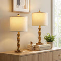 BOBOMOMO 20.5" Vintage Nightstand Lamps Set of 2, Farmhouse Table Lamps with Antique Gold Resin Base & Linen Shade, Small Bedside Lamp…