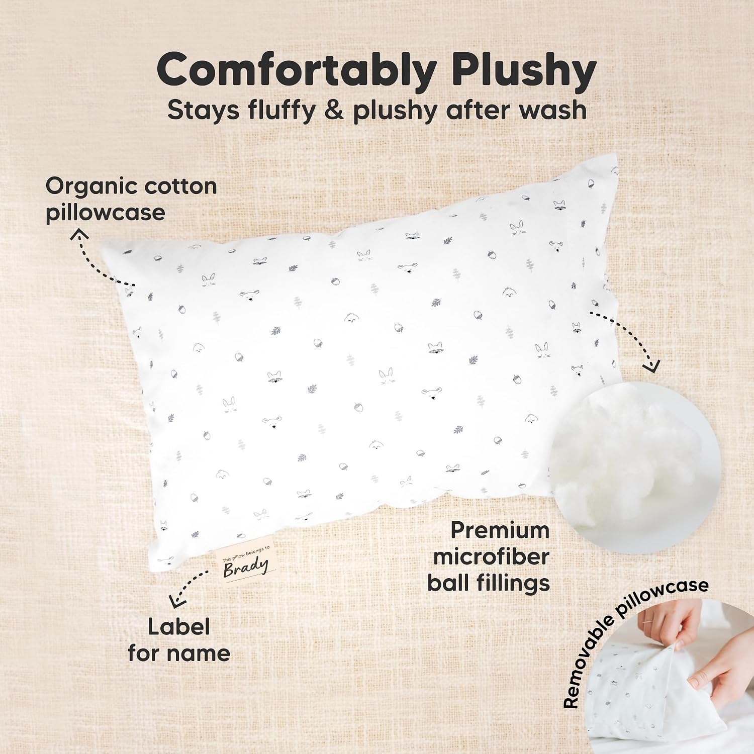 Mini Toddler Pillow with Pillowcase - 9x13 My Little Dreamy Travel Kids Pillow for Sleeping, Toddler Bed, Small, Tiny, Organic Cotton…