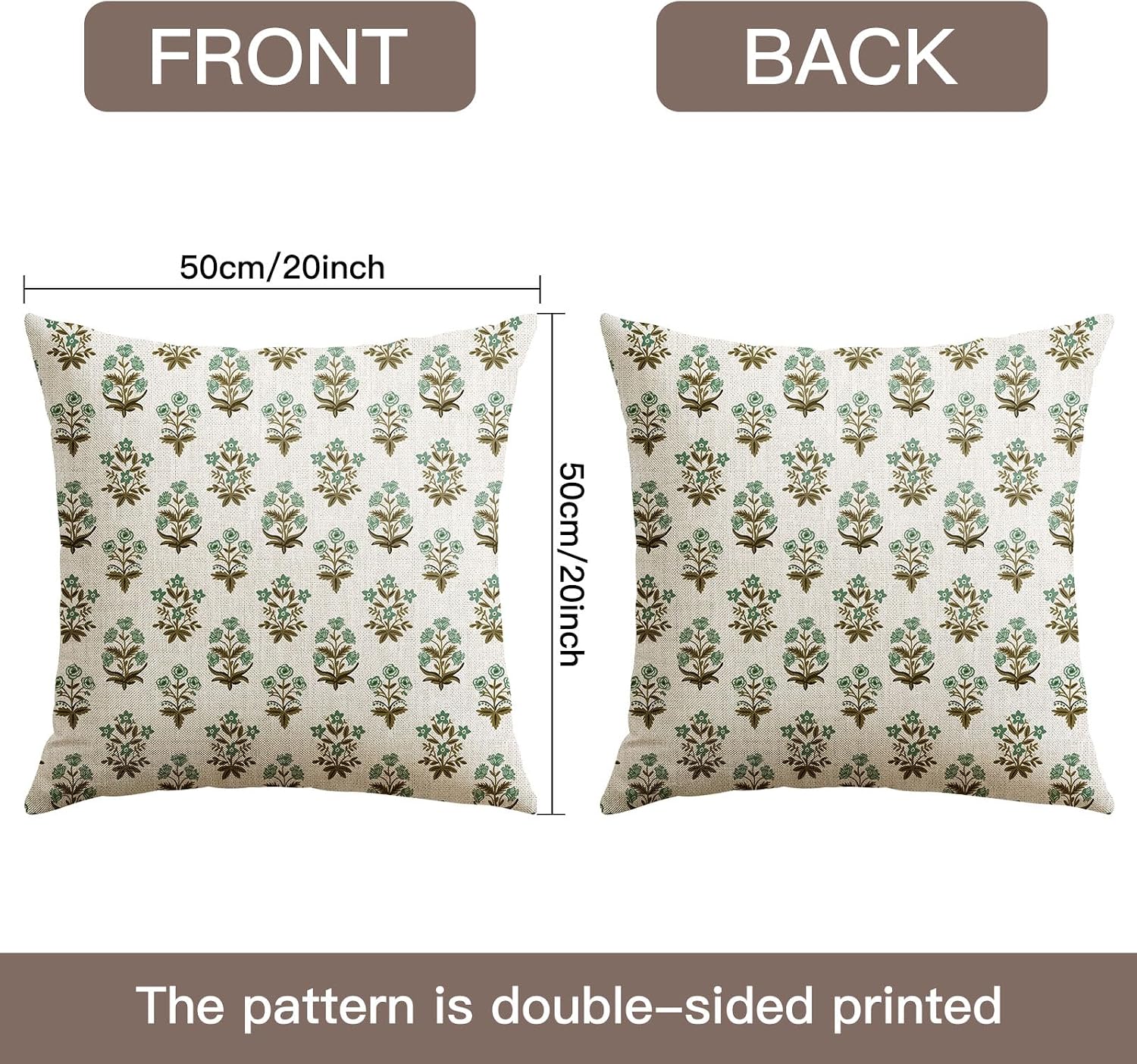 OTOSTAR Floral Print Pillow Covers 20x20 Inch Pack of 2 Double-Sided Brown Green Flower Square Throw Pillow Covers Farmhouse Rustic…