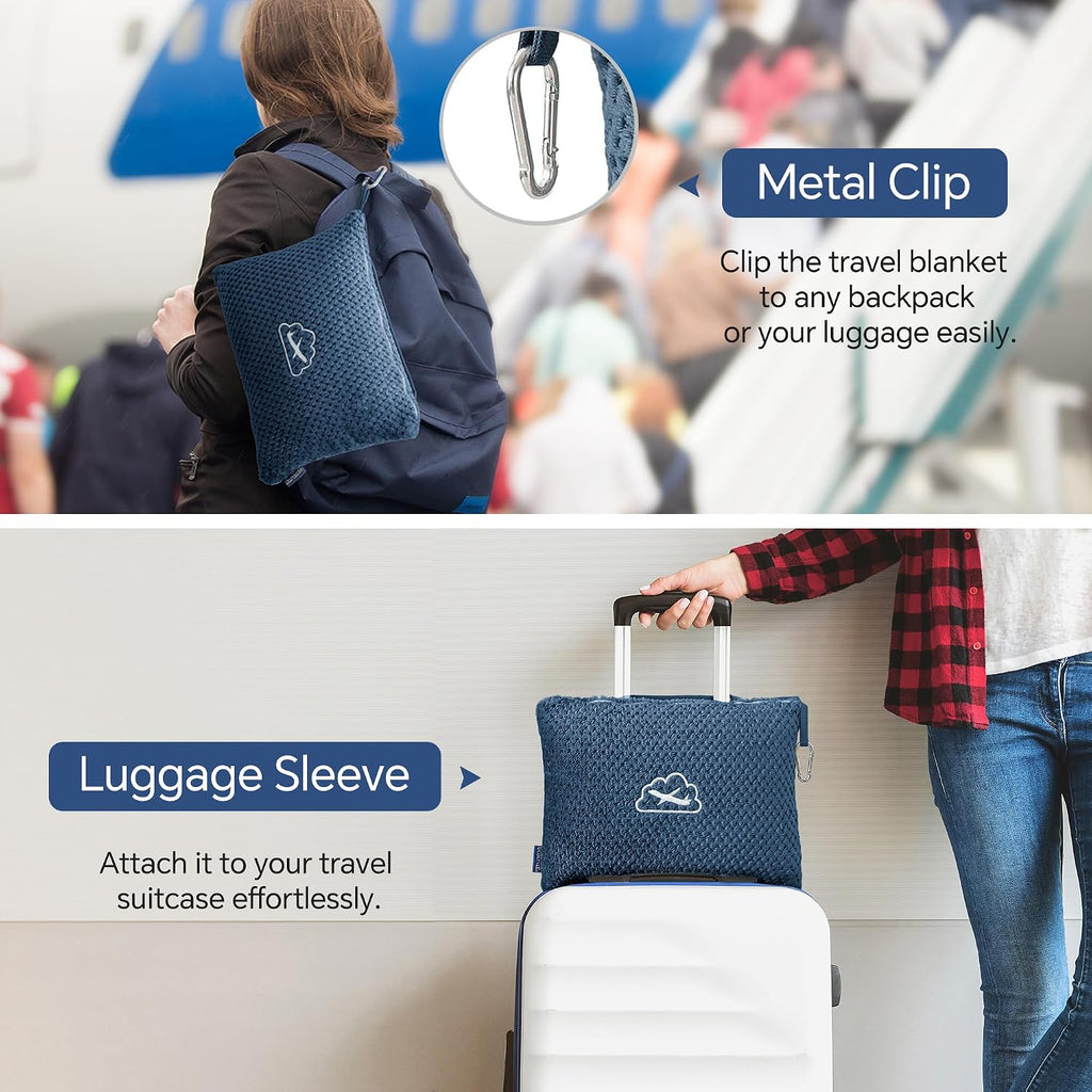 Bedelite Travel Blanket with Bag, Ultra-Soft Jacquard Fleece Blanket with Luggage Sleeve & Backpack Clip, Airplane Blanket Travel Essential…