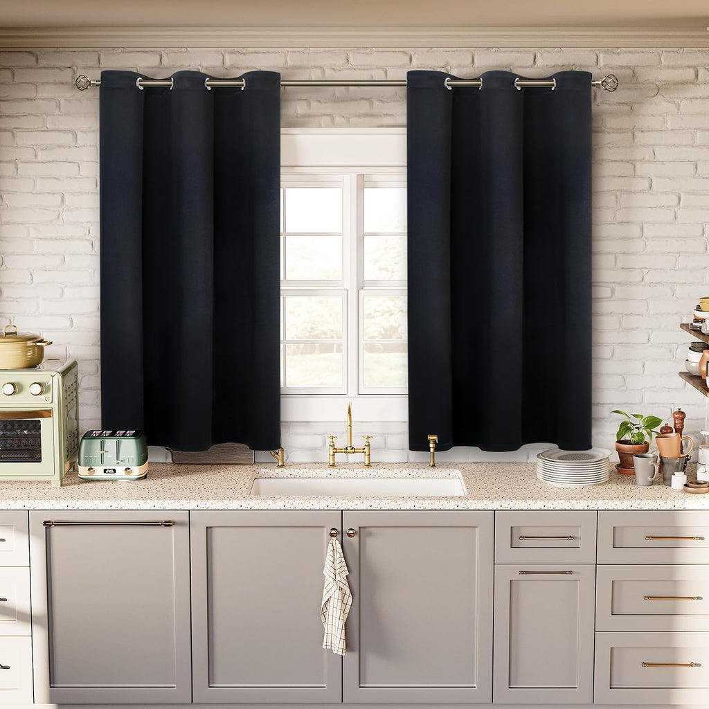 BGment Black Short Blackout Curtains for Small Windows, 38 x 45 Inch Thermal Insulated Tier Set of 2 Panels Sun Blocking Drapes for Kitchen…