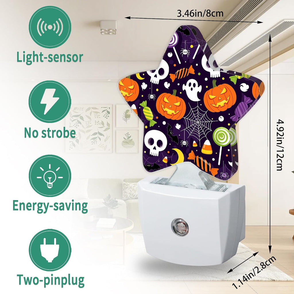 Halloween Skull Star Night Light Plug in, Decorative Night Light for Kids Room Nursery Bedroom, Soft Glow Sensor Lamp for Hallway…