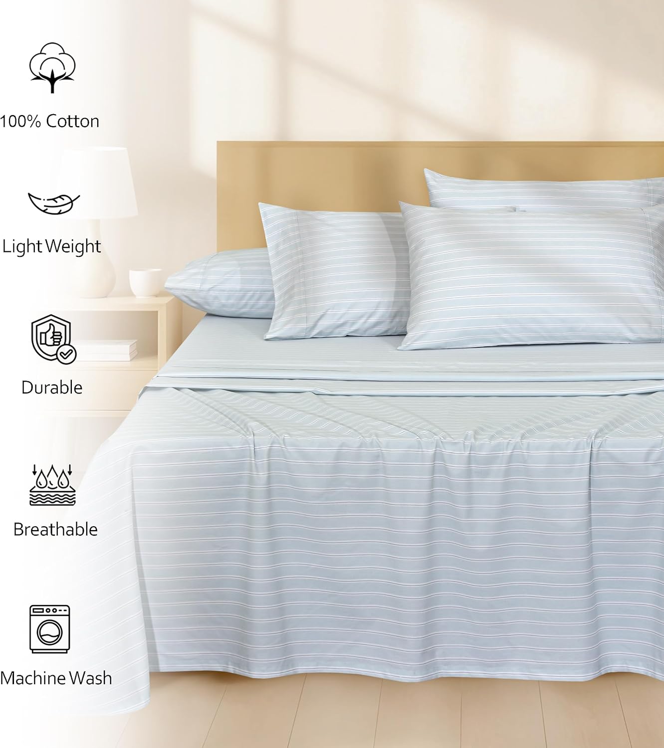 Ruvanti 100% Cotton Percale Sheets Full Size 6 Piece Set, Cooling Bed Sheets for Hot Sleepers, Deep Pocket 16”, Breathable Lightweight & Du…