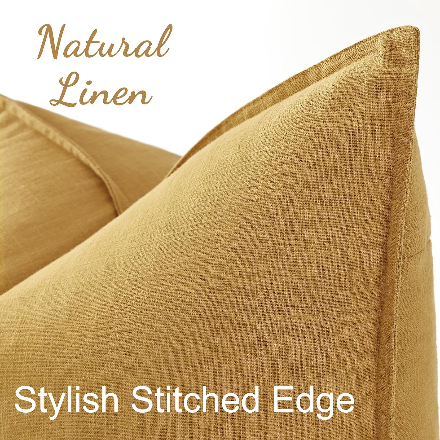 decorUhome Summer Decorative Linen Euro Sham Throw Pillow Covers 24x24 Inch Set of 2 Mustard Yellow Pillow Covers with Flange Edges Soft Fa…