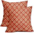 Dark Orange Floral Pillow Covers 22x22 Inch Set of 2, Vintage Flower Block Print Pattern Decorative Throw Pillowcases Outdoor Farmhouse…