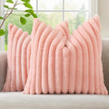 decorUhome Summer Cozy Faux Fur Throw Pillow Covers 26x26 Set of 2 Decorative Plush Striped Modern Farmhouse Boho Couch Euro Sham Pillow Ca…